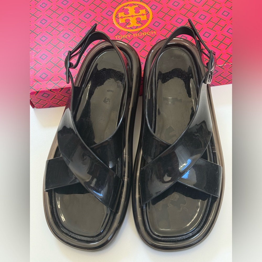 Tory Burch Crisscross Bubble Jelly Sandals Black Size 8 (New) - Picture 5 of 8